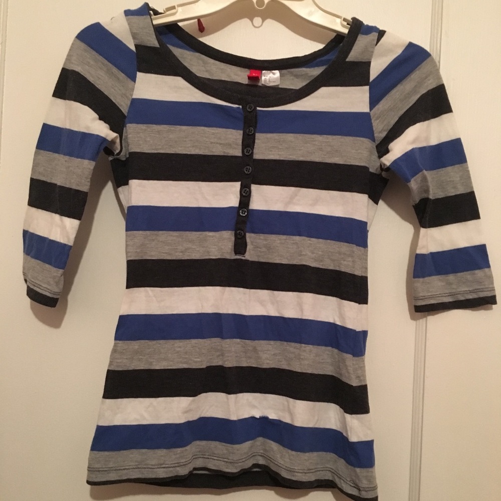 H&M bodycon striped henley shirt